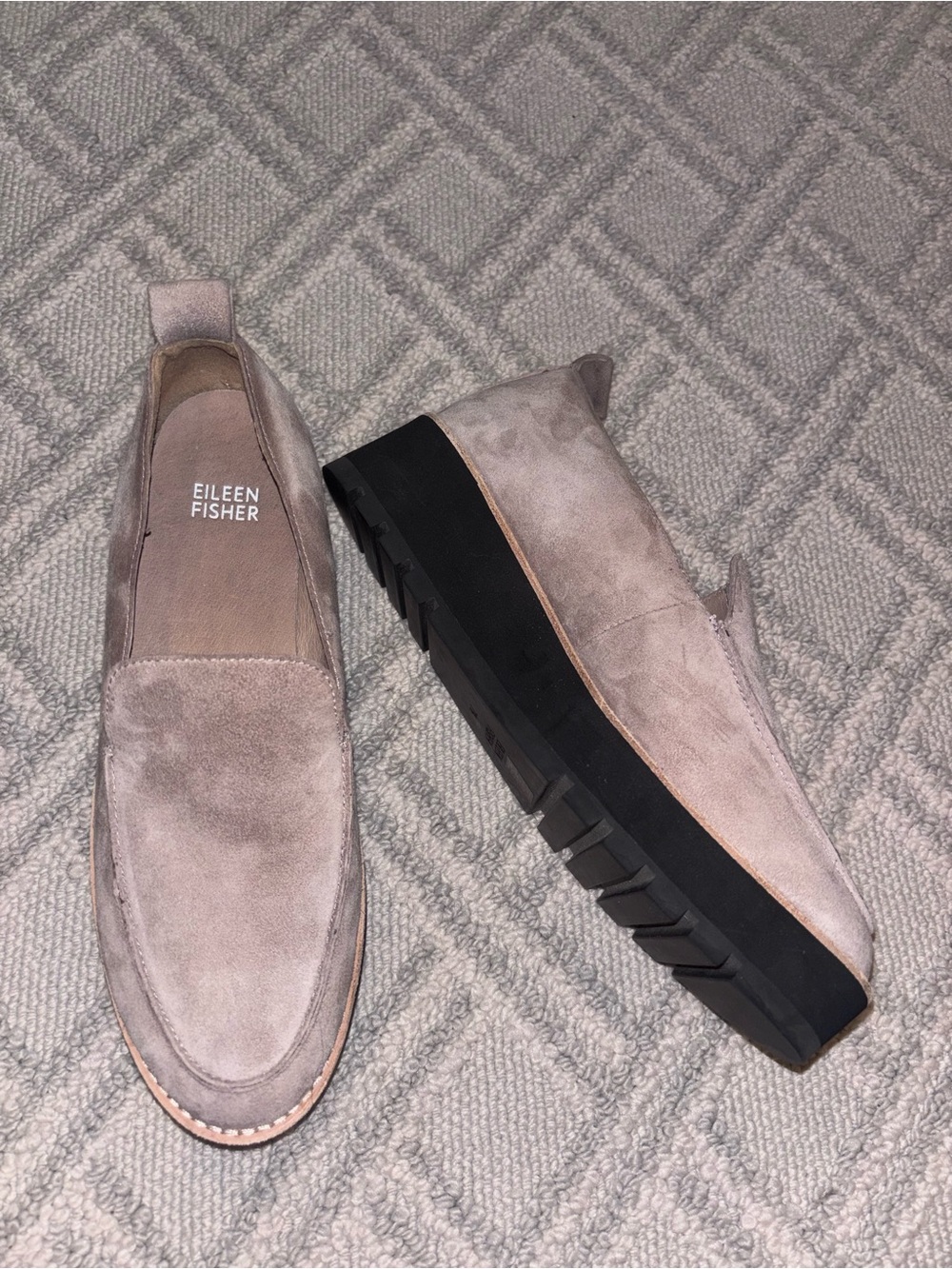 Eileen Fisher Ells suede platform slip on loafer ecru neutral LIKE NEW size 7.5